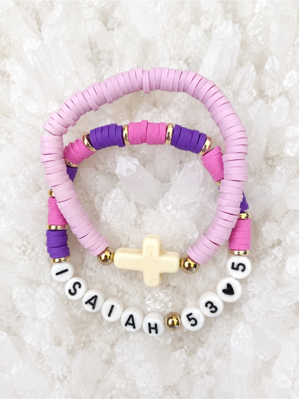 Customized Bible verse and cross Beaded Bracelet Stack